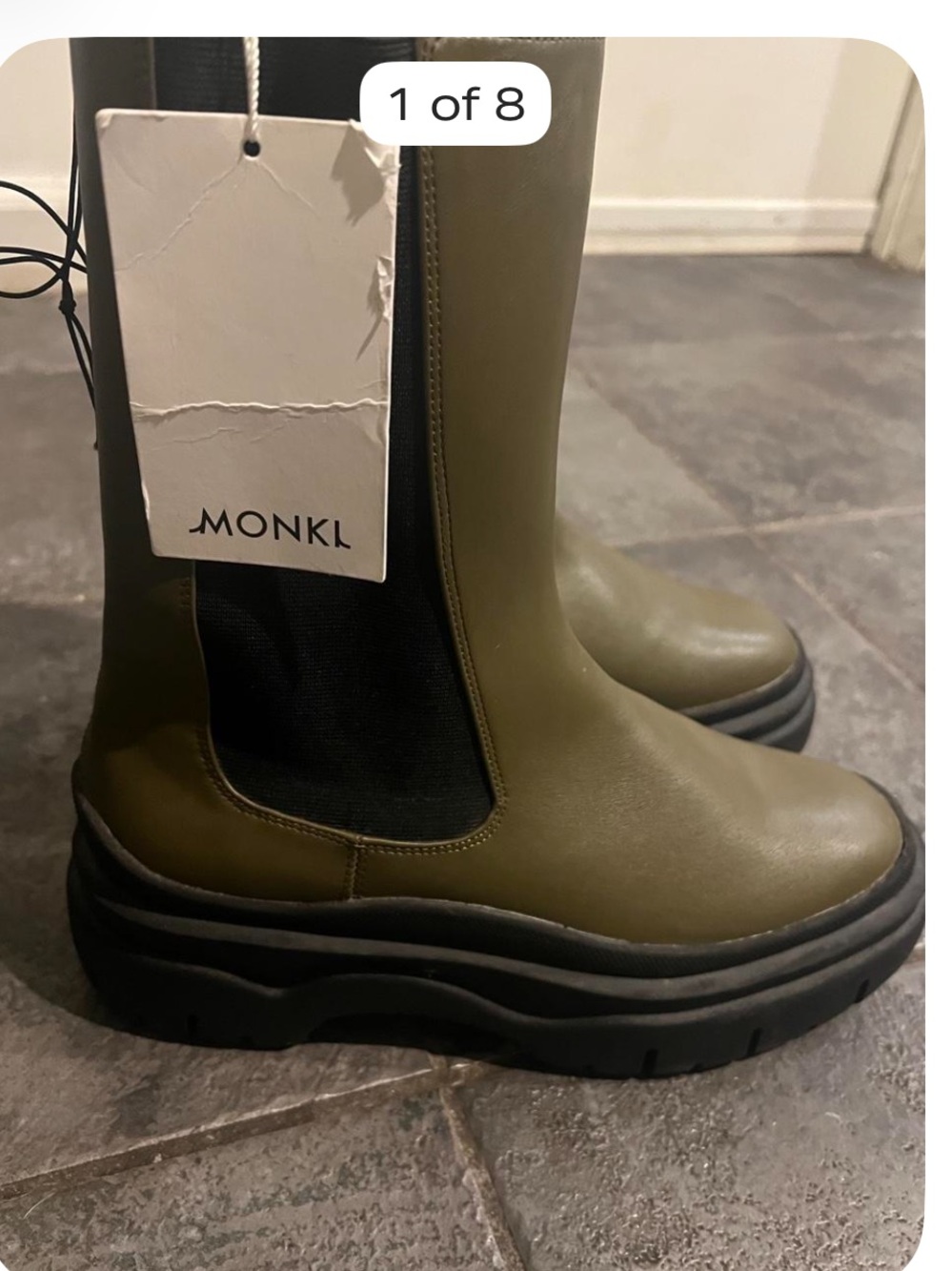 Monki Olive Green Chunky Platform Chelsea Boots
